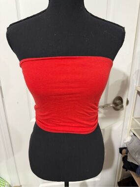 Garage Red Strapless Tube Crop Top